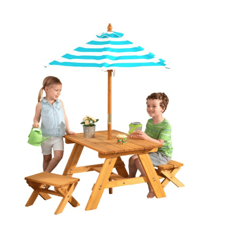 KidKraft Outdoor Wooden Table & Bench Set w/ Striped Umbrella for $99