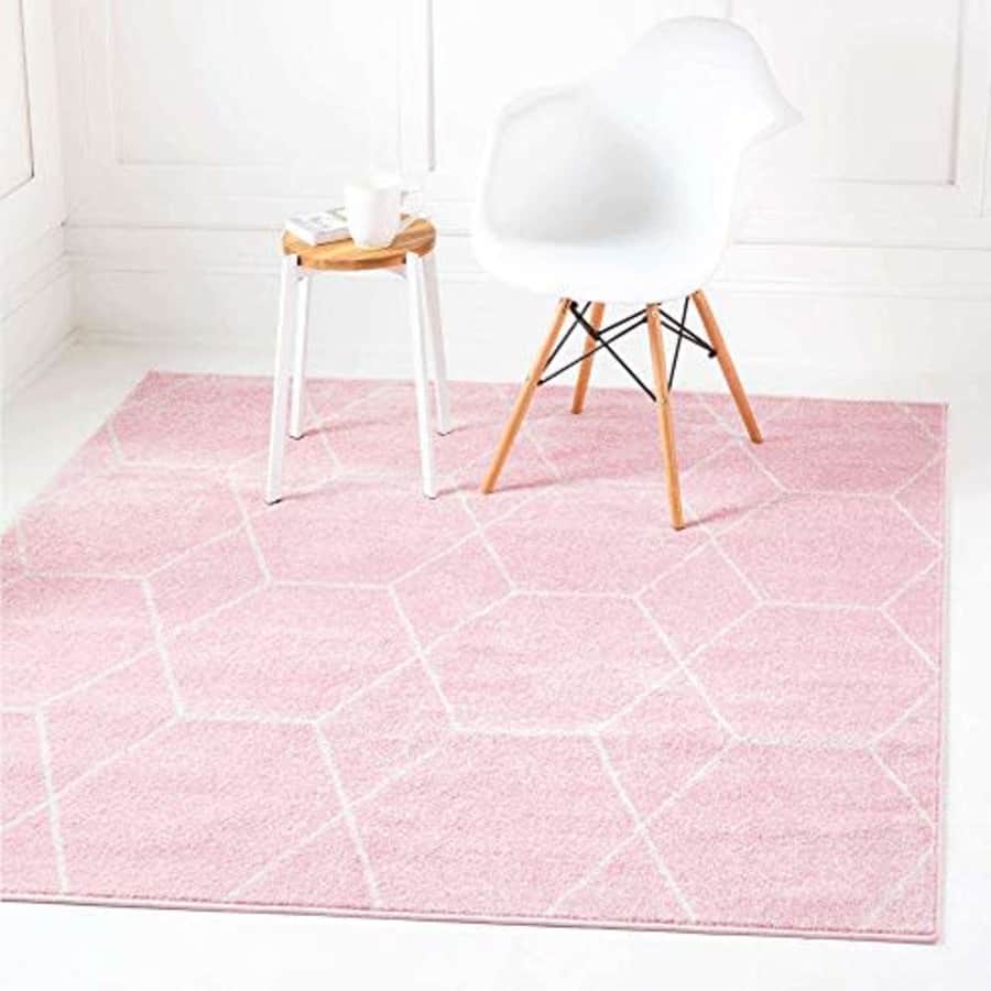 Unique Loom Trellis Frieze Collection Area Rug - Geometric (5' Square, Light Pink/ Ivory) for $38