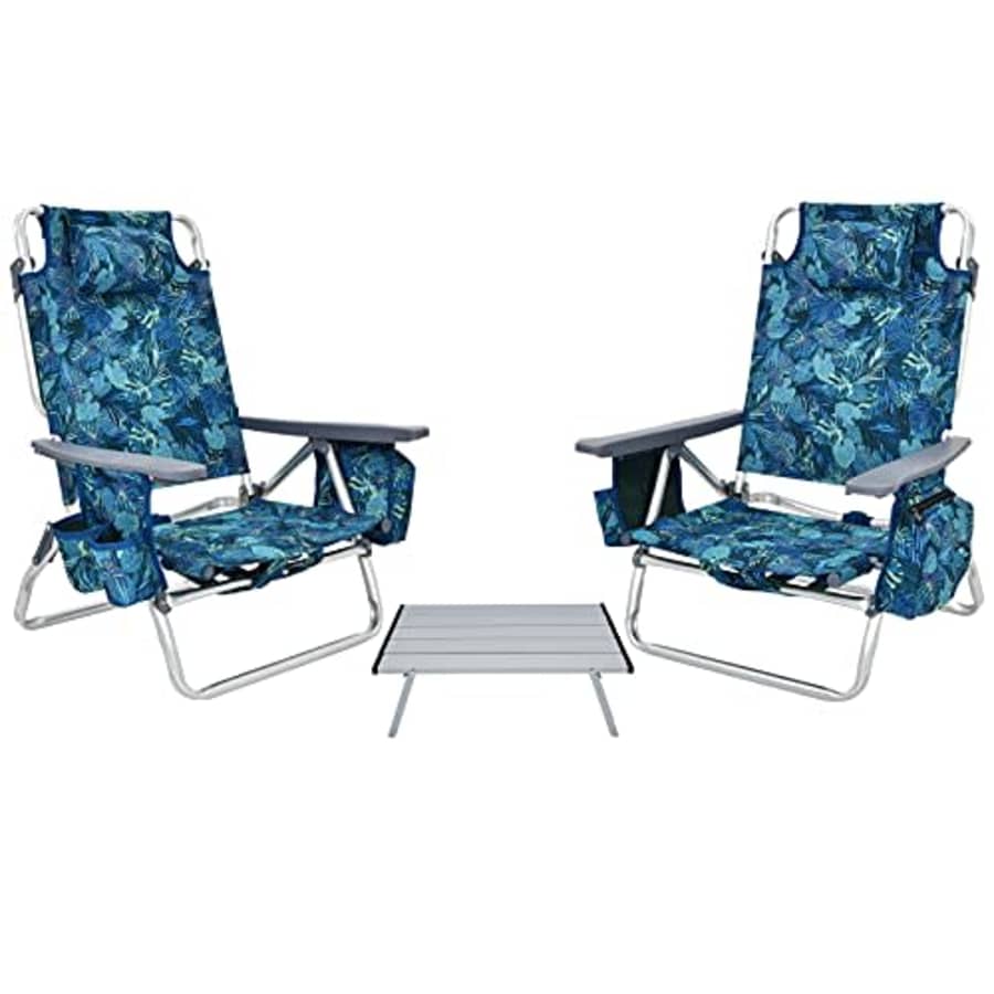 Giantex Folding Camping Chair 3 PCS Beach Chair and Aluminum Table Set, Patio Sling Chairst with 5 for $120