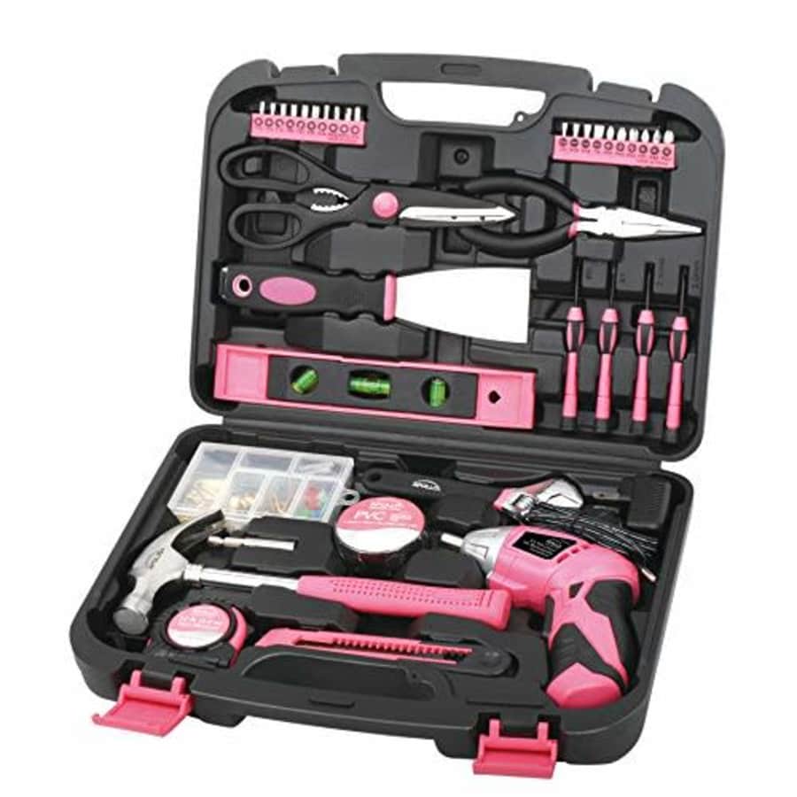 Apollo Tools DT0773N1 Household Tool Kit, Pink, 135-Piece, Donation Made to Breast Cancer Research for $37