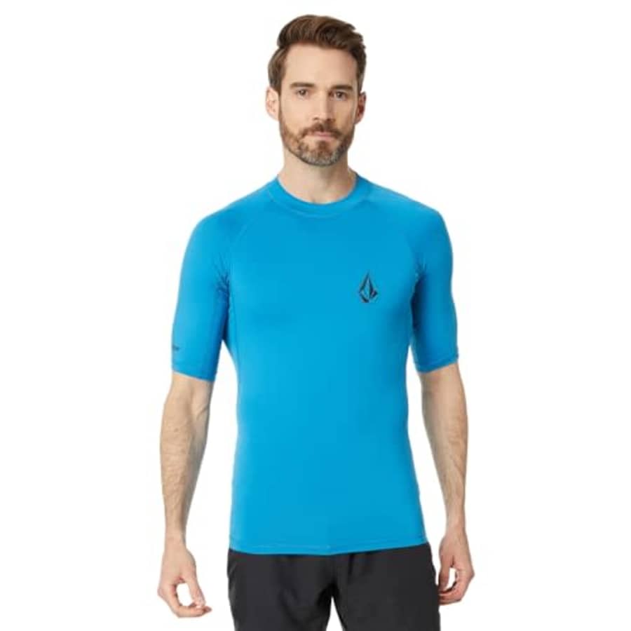 Volcom Men's Standard Solid UPF 50+ Short Sleeve Rashguard, Tidal Blue for $24