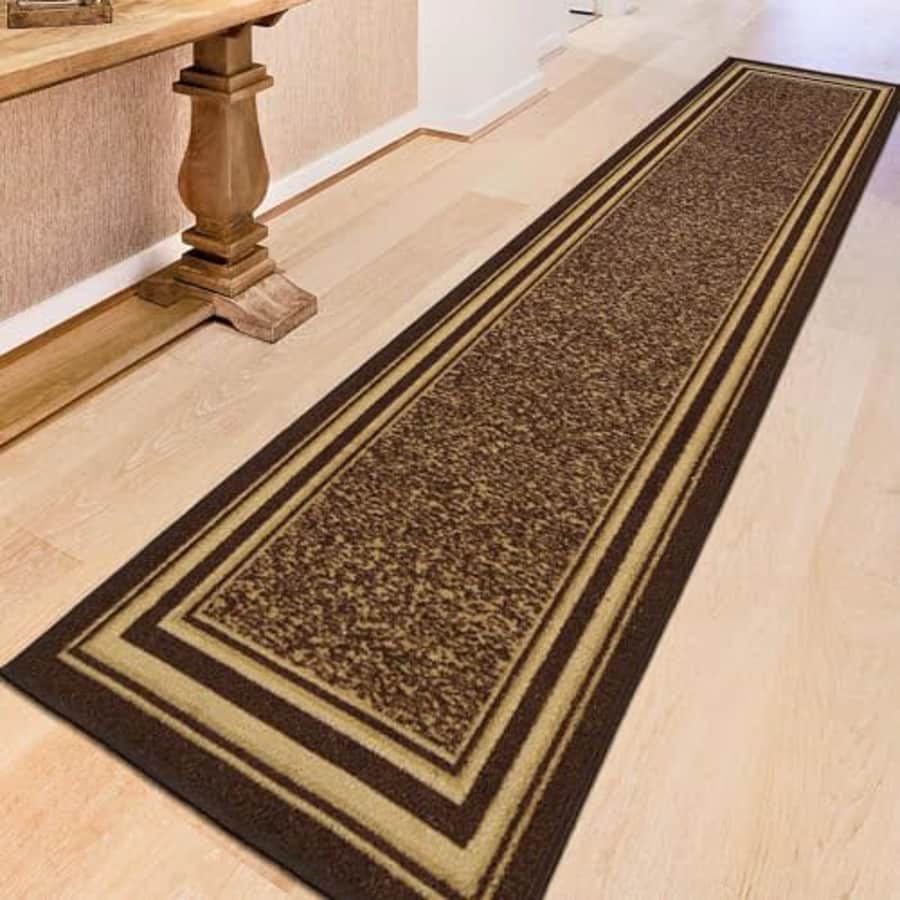 Ottomanson Ottohome Non-Slip Rubberback Bordered Design 3x10 Indoor Runner Rug, 2'7" x 9'10", Brown for $23 Ottomanson Ottohome Non-Slip Rubberback Bordered Design 3x10 Indoor Runner Rug, 2'7" x 9'10", Brown for $23