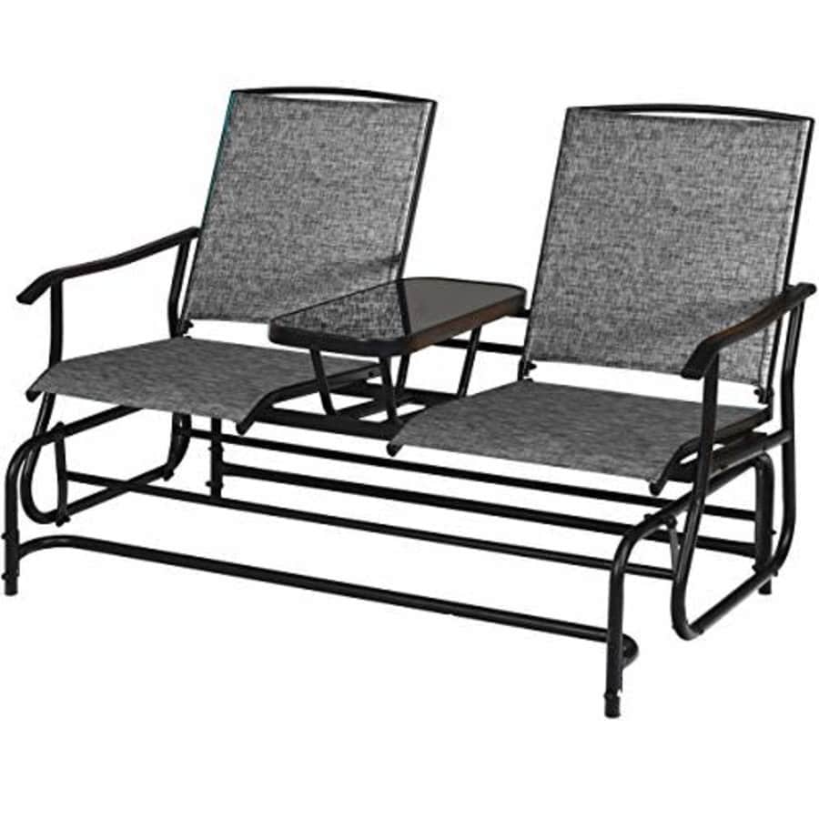 Giantex 2 Person Outdoor Double Glider Chair, Mesh Fabric Rocking Chair w/Center Tempered Glass for $180