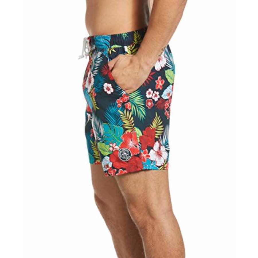 Original Penguin Men's Printed Elastic Waist Volley Swim Short, Dark Sapphire Hawaiian, Large for $38