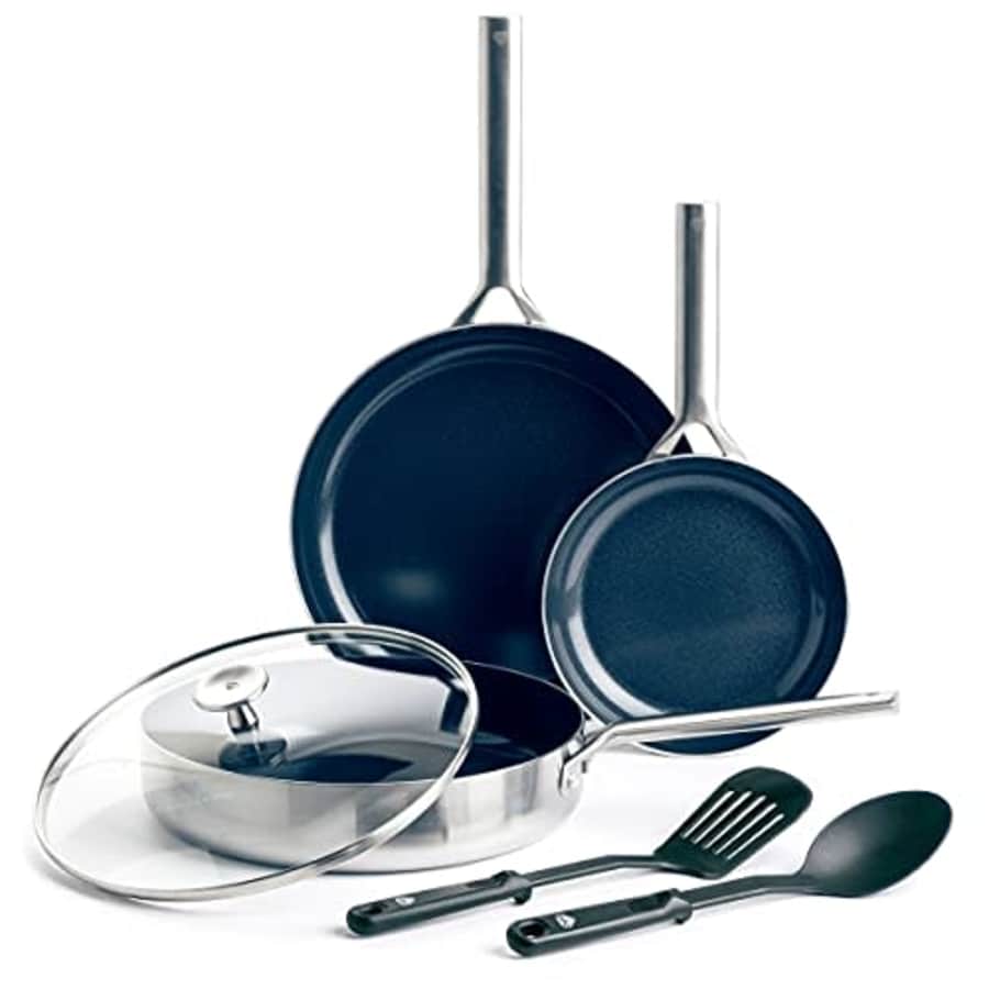 Blue Diamond Cookware Tri-Ply Stainless Steel Ceramic Nonstick, 6 Piece Cookware Pots and Pans Set, for $92