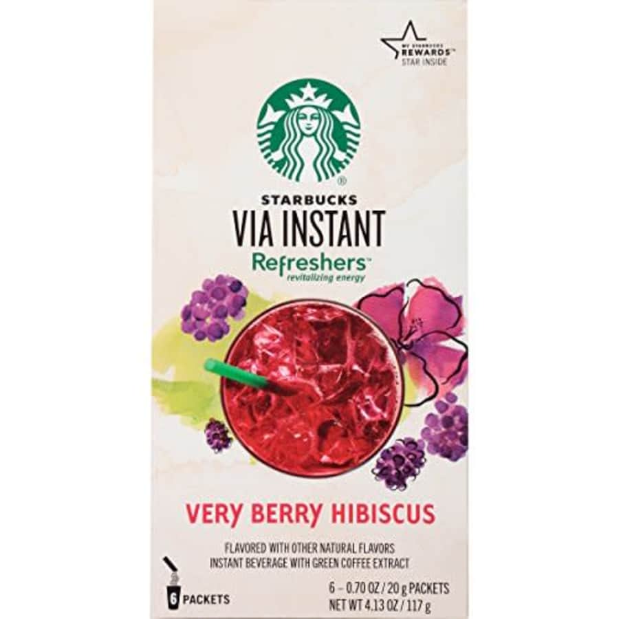 Starbucks VIA Instant Coffee, Very Berry Hibiscus Refresher, 6 count, 0.70 Oz, (pack of 6) for $31 Starbucks VIA Instant Coffee, Very Berry Hibiscus Refresher, 6 count, 0.70 Oz, (pack of 6) for $31
