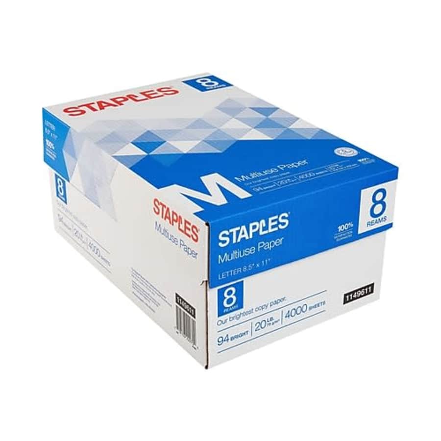 Staples 8.5" x 11" Multipurpose Paper 8-Ream Carton for $24 Staples 8.5" x 11" Multipurpose Paper 8-Ream Carton for $24
