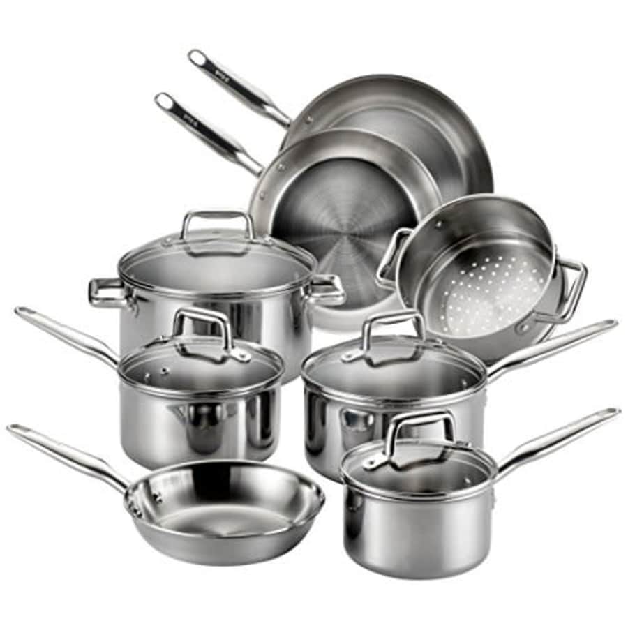 T-fal Stainless Steel Cookware, Multi-Clad, Dishwasher Safe and Oven Safe Cookware Set, Tri-Ply for $185
