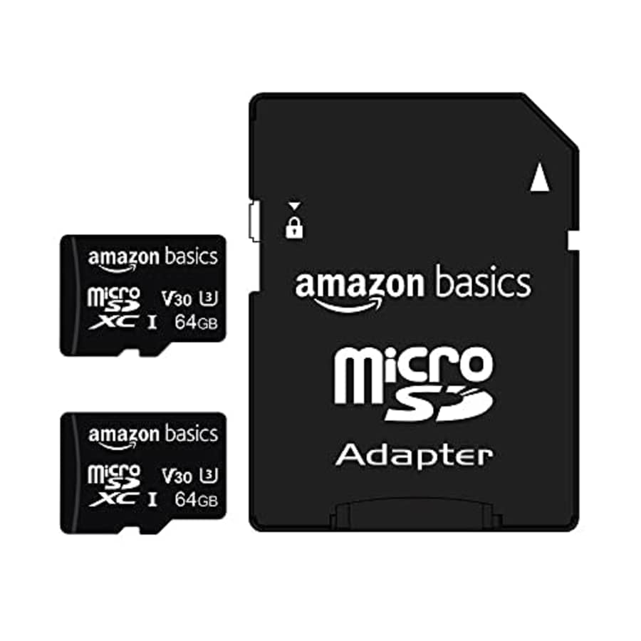 Amazon Basics 64GB microSDXC Memory Card with Full Size Adapter, 100MB/s, U3, 2-Pack for $19 Amazon Basics 64GB microSDXC Memory Card with Full Size Adapter, 100MB/s, U3, 2-Pack for $19
