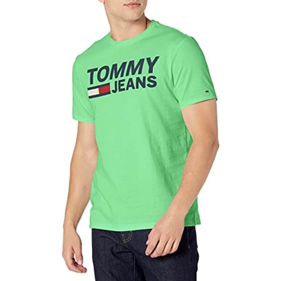Tommy Hilfiger Men's Tommy Jeans Short Sleeve Logo T Shirt, Faded Green, XXL for $30 Tommy Hilfiger Men's Tommy Jeans Short Sleeve Logo T Shirt, Faded Green, XXL for $30