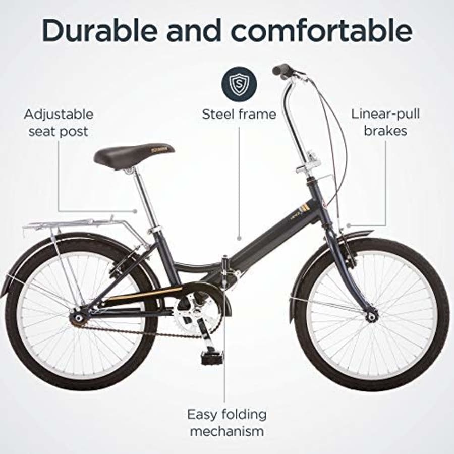 Schwinn Hinge Adult Folding Bike, 20-inch Wheels, Single Speed Drivetrain, Rear Carry Rack, for $245 Schwinn Hinge Adult Folding Bike, 20-inch Wheels, Single Speed Drivetrain, Rear Carry Rack, for $245