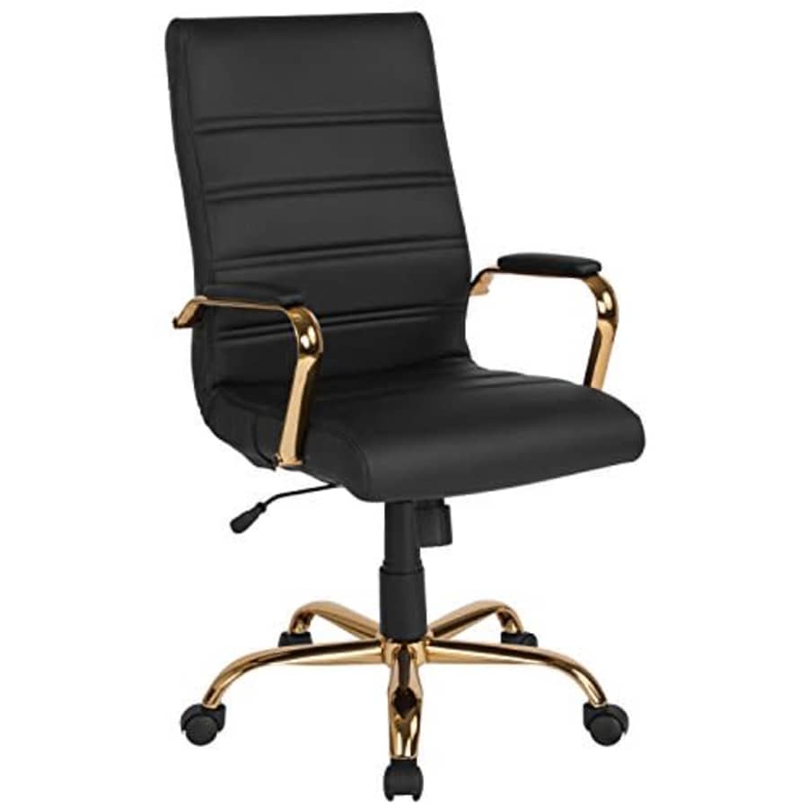 Flash Furniture High Back Black LeatherSoft Executive Swivel Office Chair with Gold Frame and Arms for $159 Flash Furniture High Back Black LeatherSoft Executive Swivel Office Chair with Gold Frame and Arms for $159