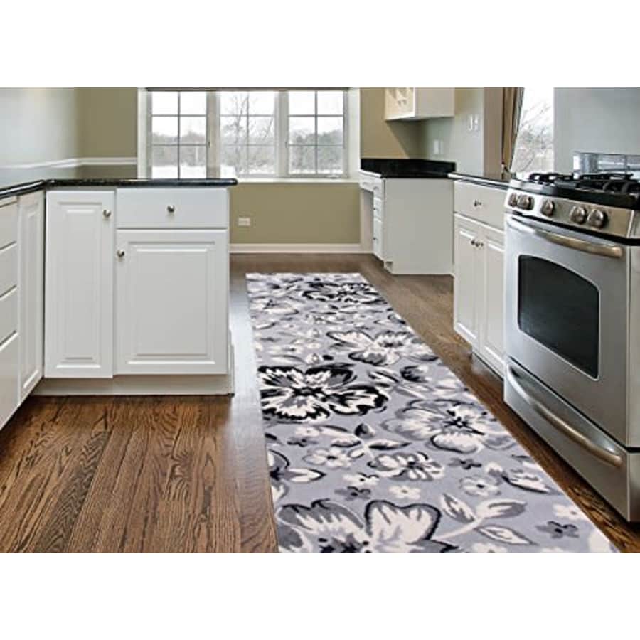 Rugshop Modern Floral Runner Rug 2' X 7' 2" Gray for $38 Rugshop Modern Floral Runner Rug 2' X 7' 2" Gray for $38