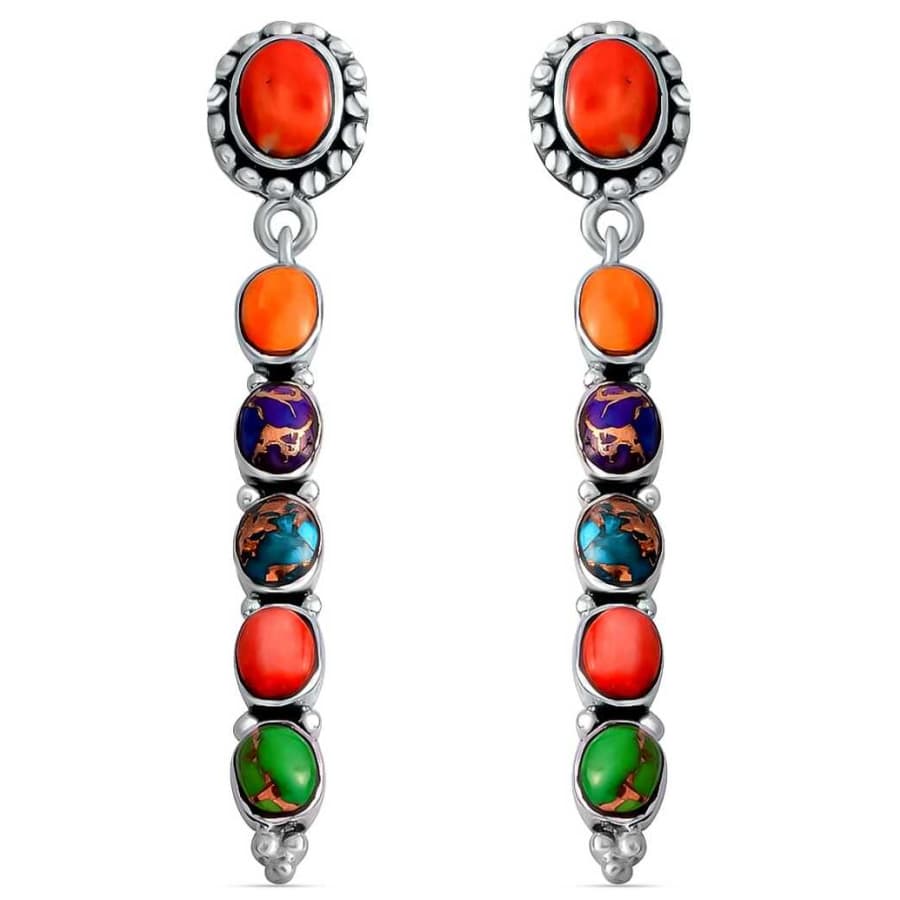 Mojave Turquoise & Coral Sterling Silver Earrings for $60