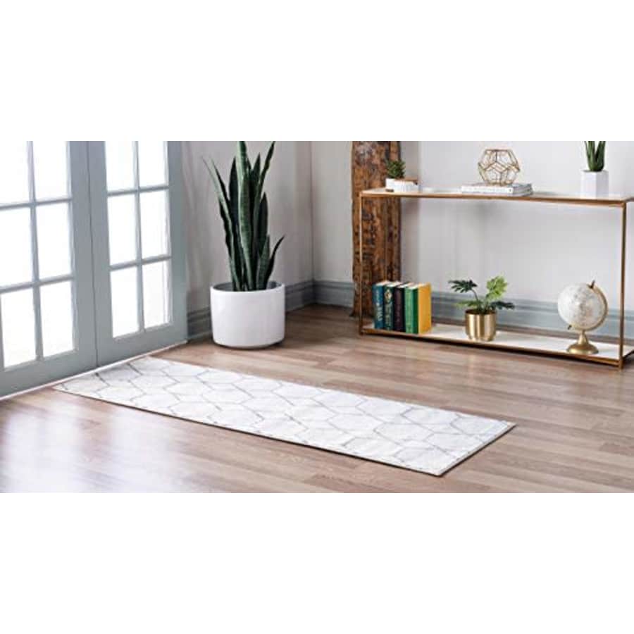 Unique Loom Trellis Frieze Collection Lattice Moroccan Geometric Modern Ivory Runner Rug (2' 0 x 6' for $49