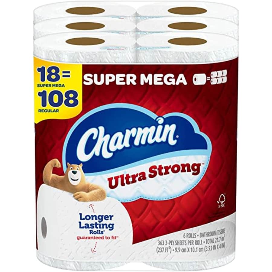 Charmin Ultra Strong Toilet Paper Super Mega Roll 18-Pack for $30