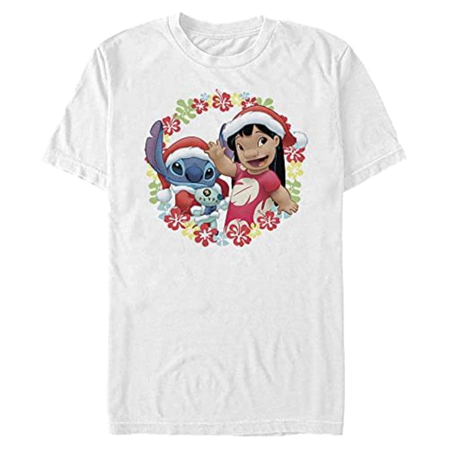 Disney Men's Lilo & Stitch Lilo and Stitch Holiday T-Shirt, White, XX-Large for $23