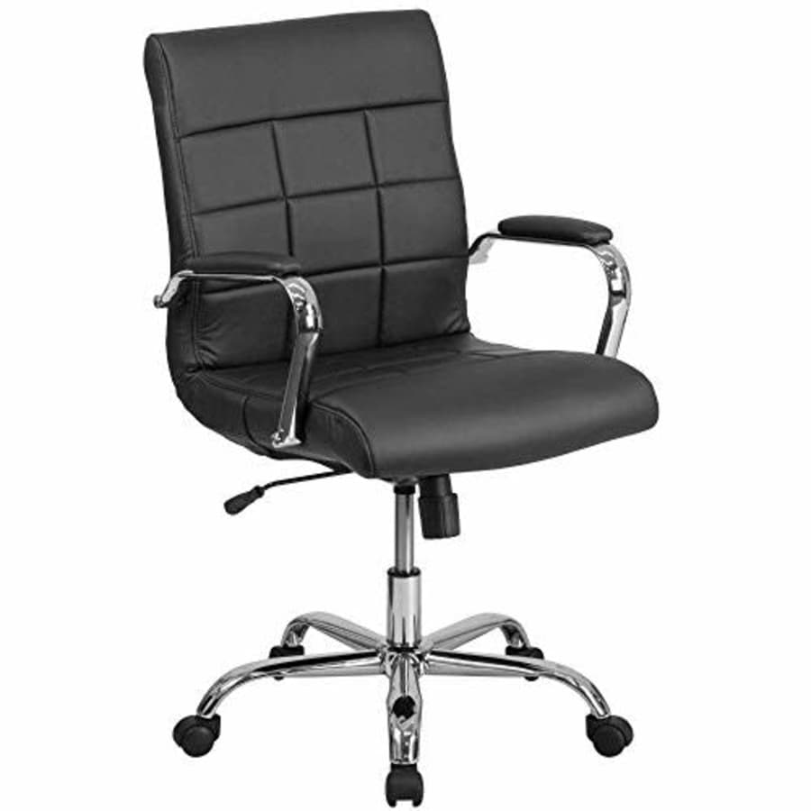 Flash Furniture Mid-Back Black Vinyl Executive Swivel Office Chair with Chrome Base and Arms for $141 Flash Furniture Mid-Back Black Vinyl Executive Swivel Office Chair with Chrome Base and Arms for $141