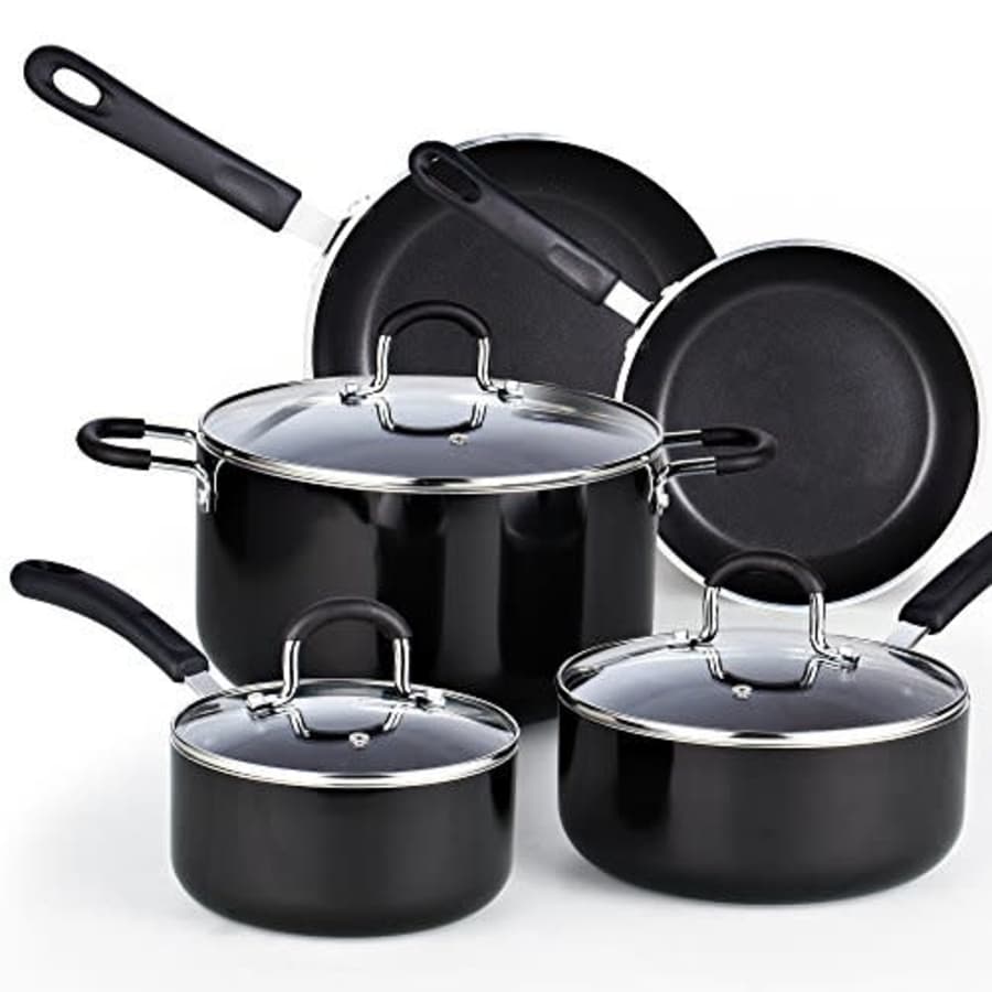 Cook N Home 8-Piece Nonstick Heavy Gauge Cookware Set, Black for $65 Cook N Home 8-Piece Nonstick Heavy Gauge Cookware Set, Black for $65