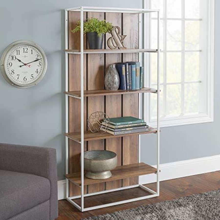 Walker Edison Furniture Company Rustic Farmhouse Metal and Wood Bookcase Bookshelf Home Office for $130