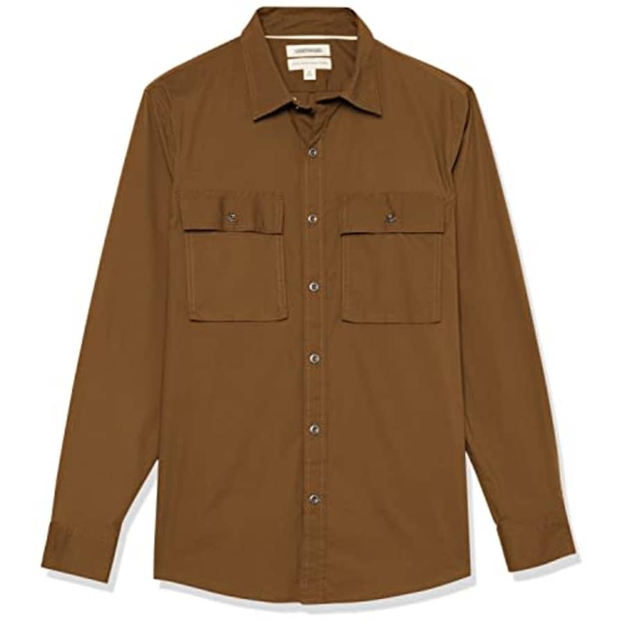 Goodthreads Men's Standard-Fit Long-Sleeve Two-Pocket Utility Shirt, Dark Olive, X-Small for $29