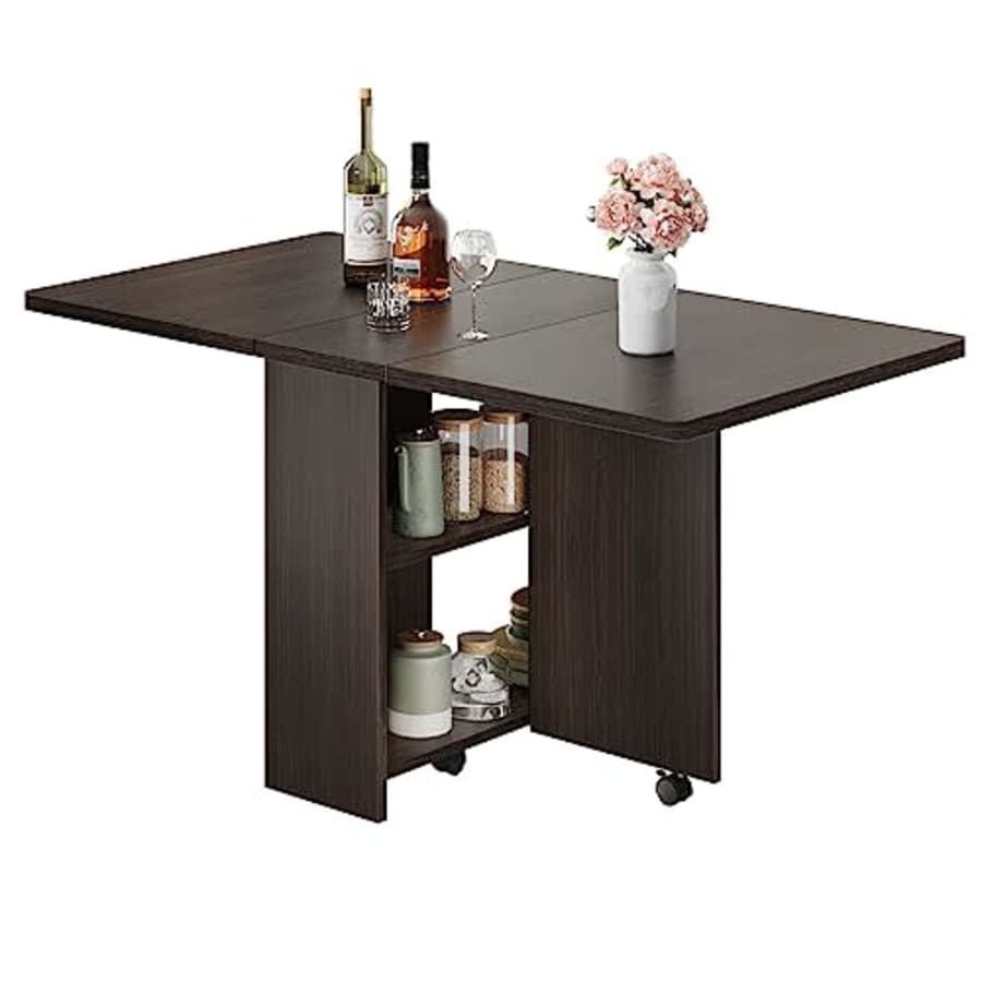 IDEALHOUSE Space-Saving Folding Dining Table with Drop Leaf and 2 Storage Racks-Perfect for Small for $100 IDEALHOUSE Space-Saving Folding Dining Table with Drop Leaf and 2 Storage Racks-Perfect for Small for $100