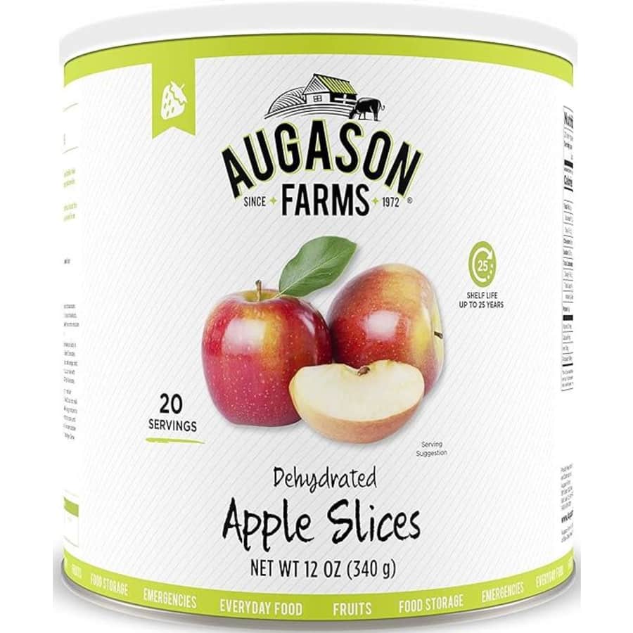 Augason Farms Dehydrated Apple Slices 12-oz. Can for $18 Augason Farms Dehydrated Apple Slices 12-oz. Can for $18