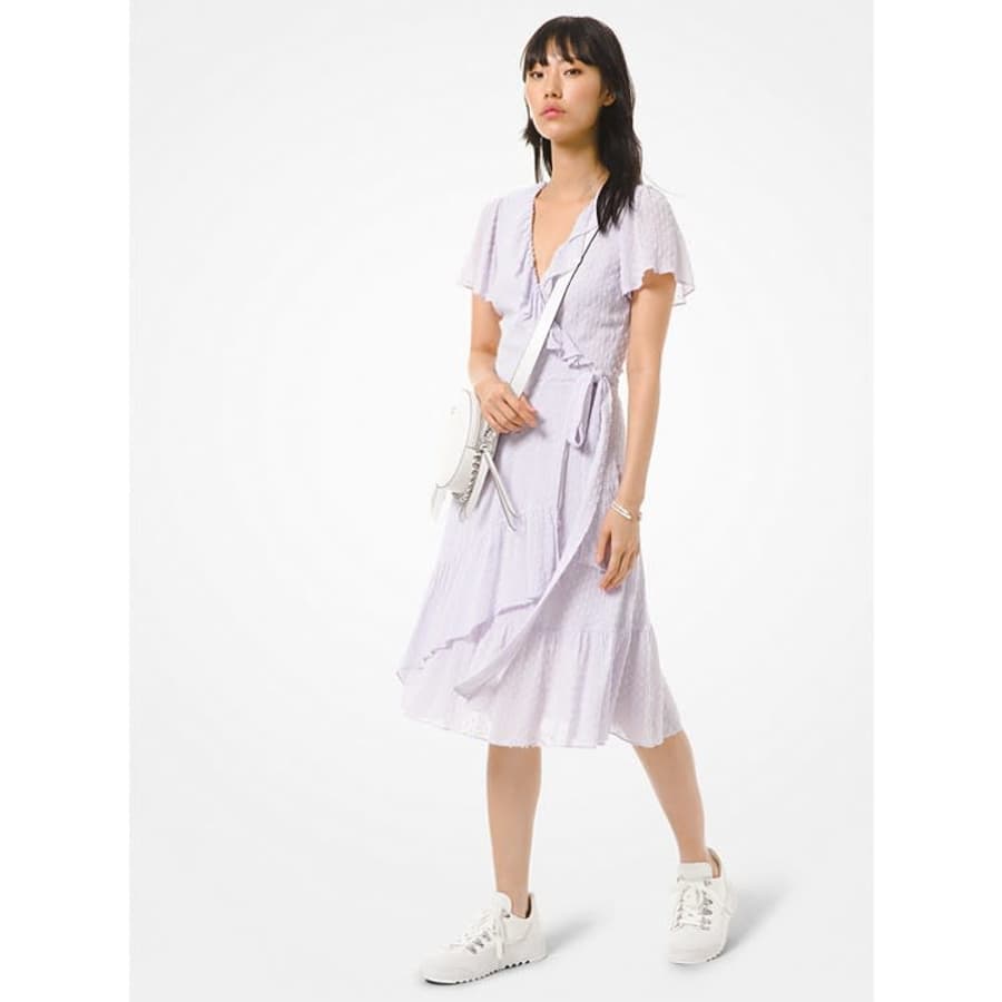 Michael Kors Women's Dot Jacquard Ruffled Wrap Dress for $27 for members Michael Kors Women's Dot Jacquard Ruffled Wrap Dress for $27 for members