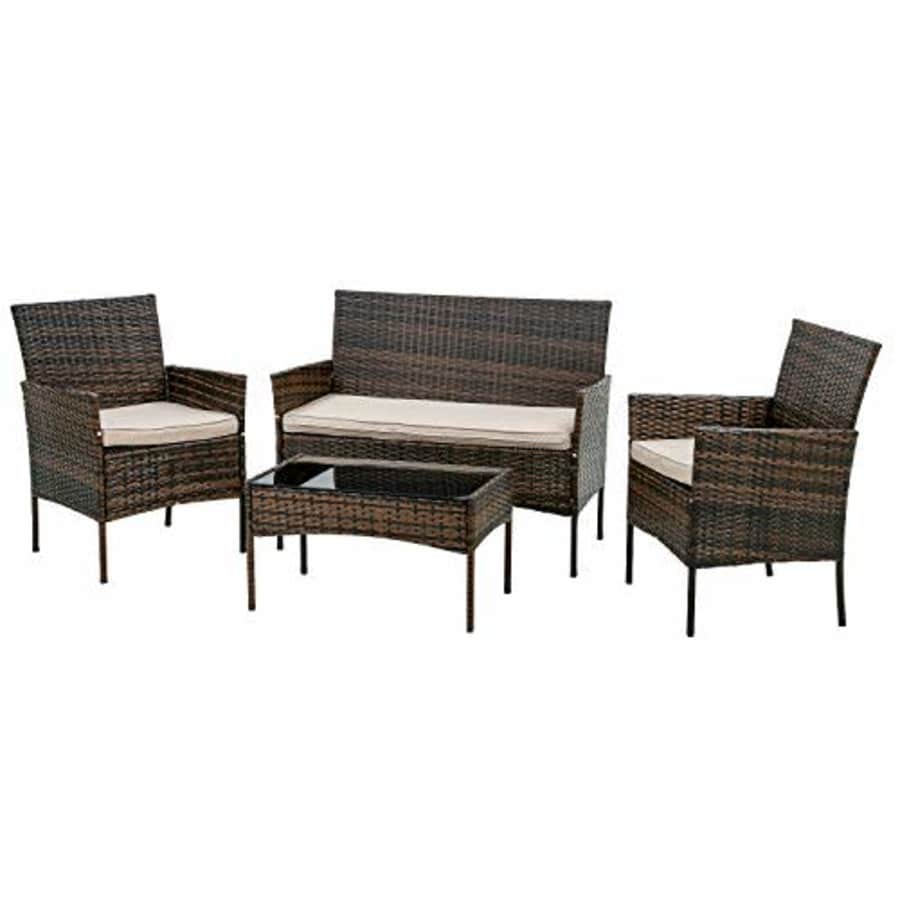FDW Patio Furniture Set 4 Pieces Outdoor Rattan Chair Wicker Sofa Garden Conversation Bistro Sets for $110 FDW Patio Furniture Set 4 Pieces Outdoor Rattan Chair Wicker Sofa Garden Conversation Bistro Sets for $110