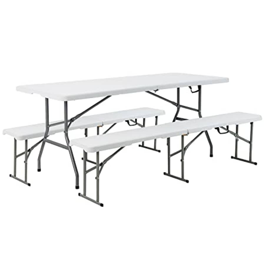 Giantex Picnic Table Bench Set, Outdoor Folding Camping Table with 2 Long Benches HDPE Metal Legs for $193 Giantex Picnic Table Bench Set, Outdoor Folding Camping Table with 2 Long Benches HDPE Metal Legs for $193
