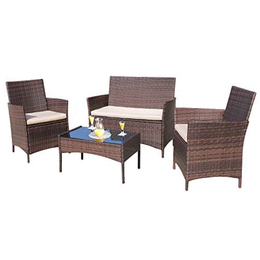 Homall 4 Pieces Outdoor Patio Furniture Sets Rattan Chair Wicker Set, Outdoor Indoor Use Backyard for $132
