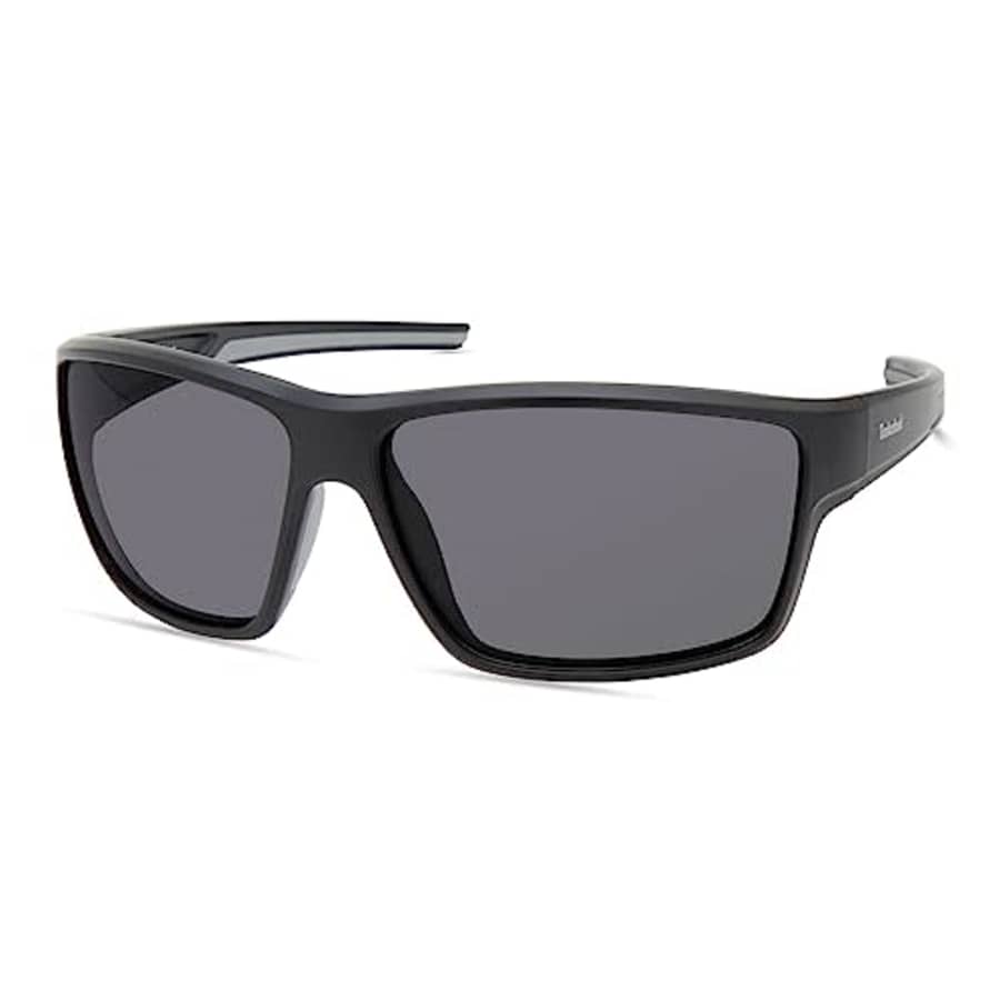 Timberland Men's Rectangular Sunglasses, Matte Black/Smoke Polarized, Medium for $36