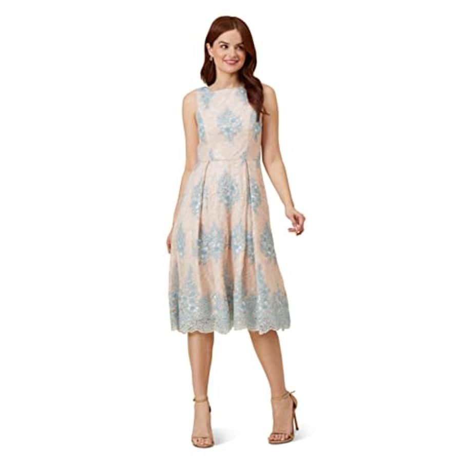 Adrianna Papell Women's Embroidered LACE FIT and Flare, Light Blue/Nude for $150 Adrianna Papell Women's Embroidered LACE FIT and Flare, Light Blue/Nude for $150