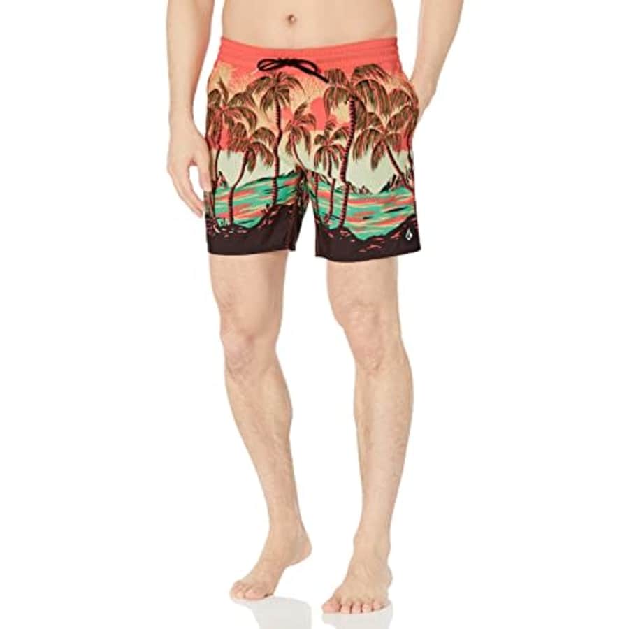 Volcom Men's Standard 17-inch Elastic Waist Surf Swim Trunks, Novelty Living Coral, Medium for $18