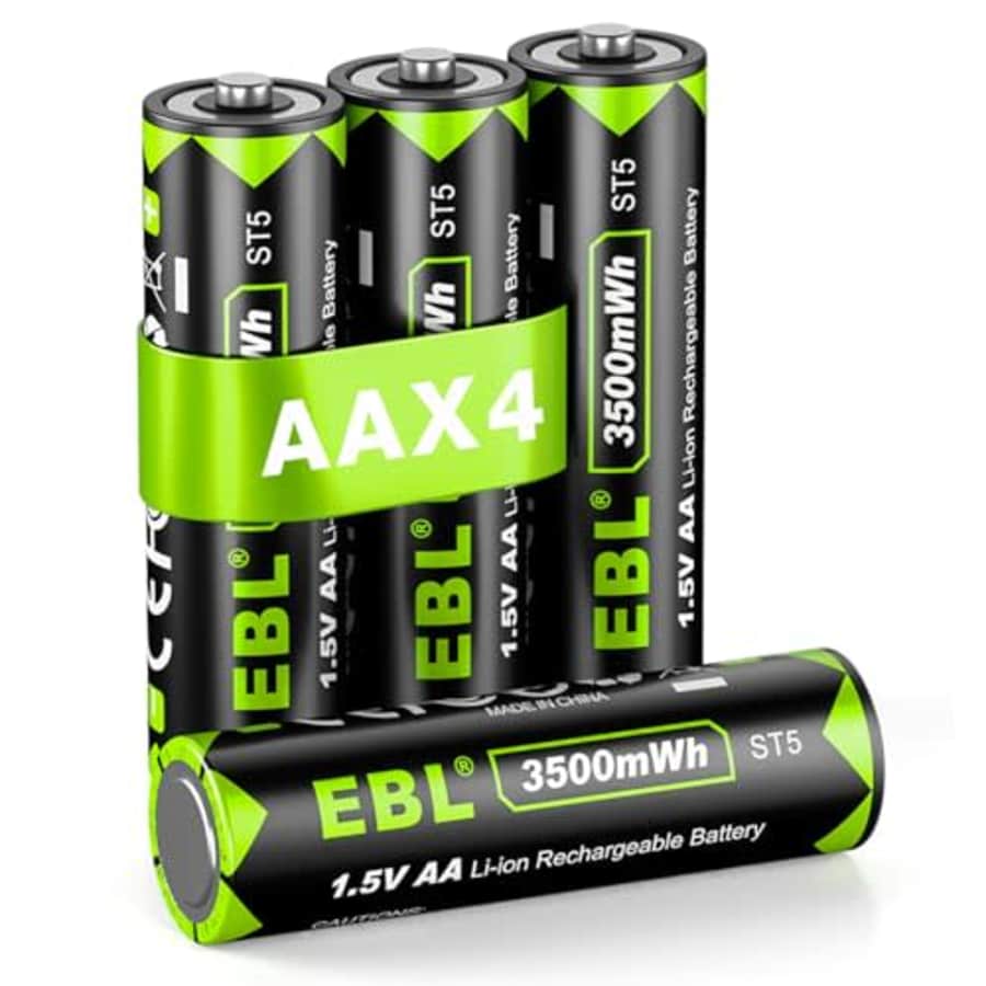 EBL 4-Pack Lithium Batteries AA, 1.5V Rechargeable AA Batteries 3500mWh Long-Lasting Power 2.5H for $22