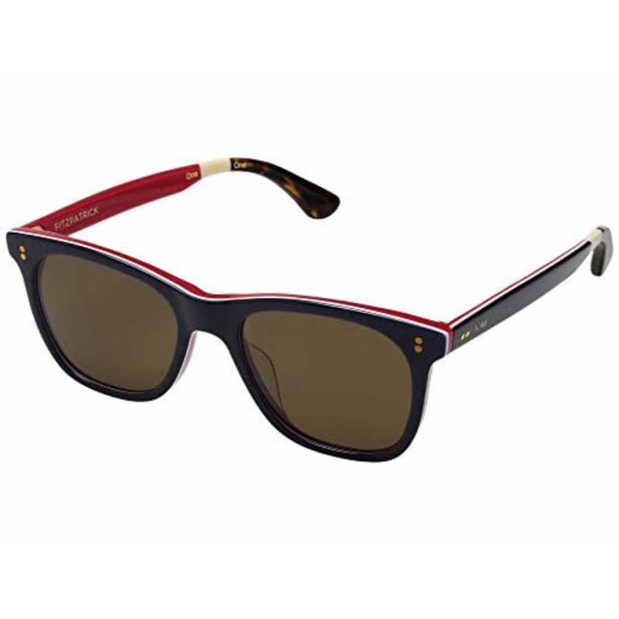 TOMS Fitzpatrick Rectangular Sunglasses, Navy Multi Lamination/Solid Brown Polarized, 52-19-151 for $180
