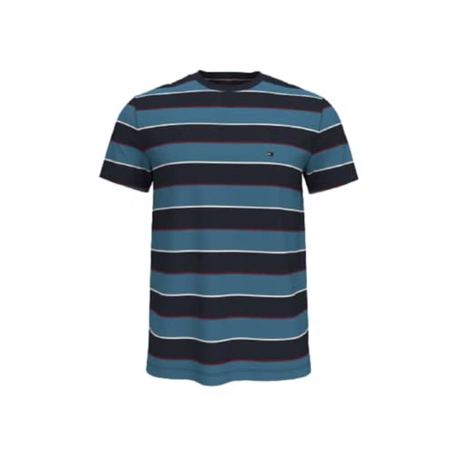 Tommy Hilfiger Men's Crewneck Flag T-Shirt, Sky Captain Stripe, XL for $18