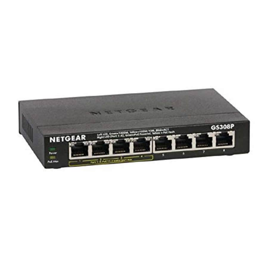 NETGEAR 8-Port Gigabit Ethernet Unmanaged PoE Switch (GS308P) - with 4 x PoE @ 55W, Desktop, Sturdy for $187