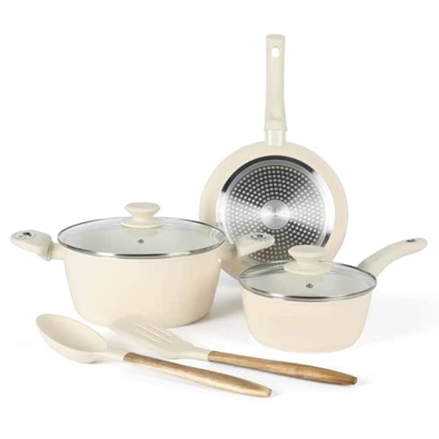 Gibson Home Plaza Caf Forged Aluminum Healthy PFA-Free Ceramic Pots and Pans Cookware Set, 7-Piece for $47 Gibson Home Plaza Caf Forged Aluminum Healthy PFA-Free Ceramic Pots and Pans Cookware Set, 7-Piece for $47