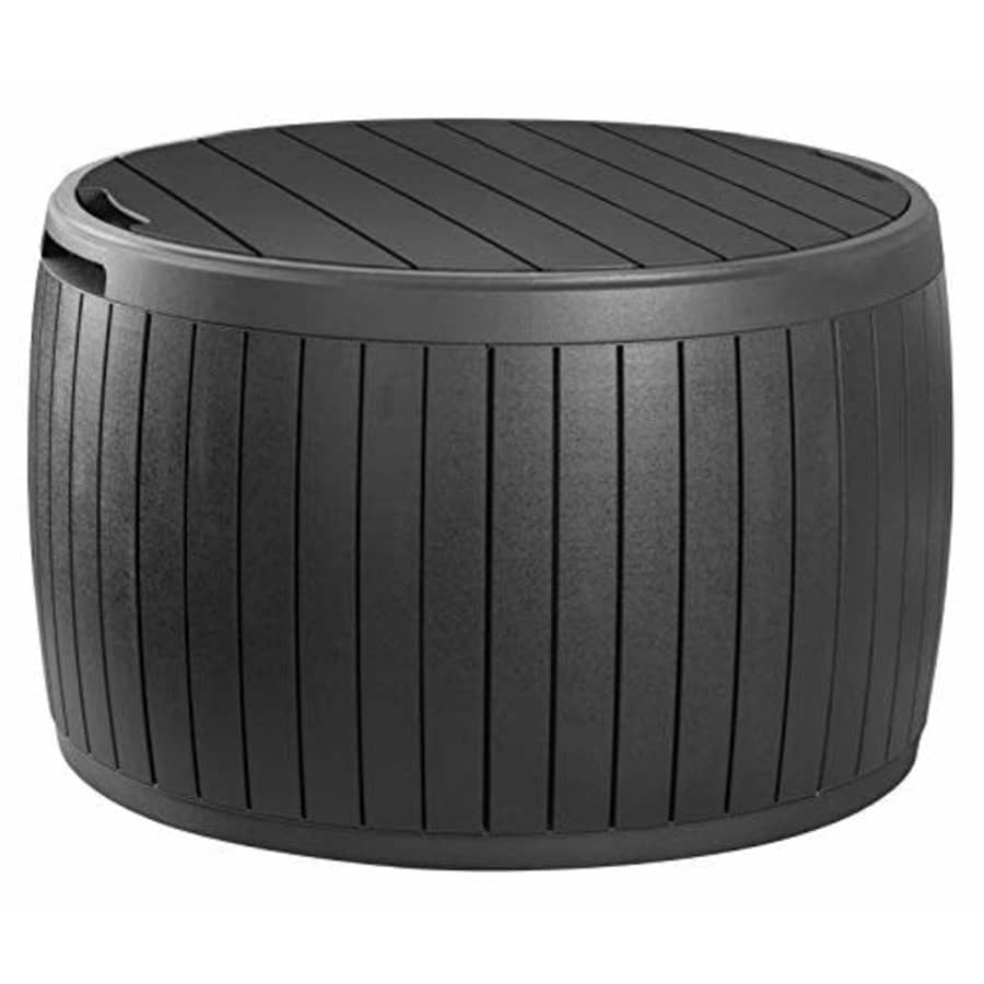 Keter Circa 37 Gallon Round Deck Box, Patio Table for Outdoor Cushion Storage, Grey for $87 Keter Circa 37 Gallon Round Deck Box, Patio Table for Outdoor Cushion Storage, Grey for $87