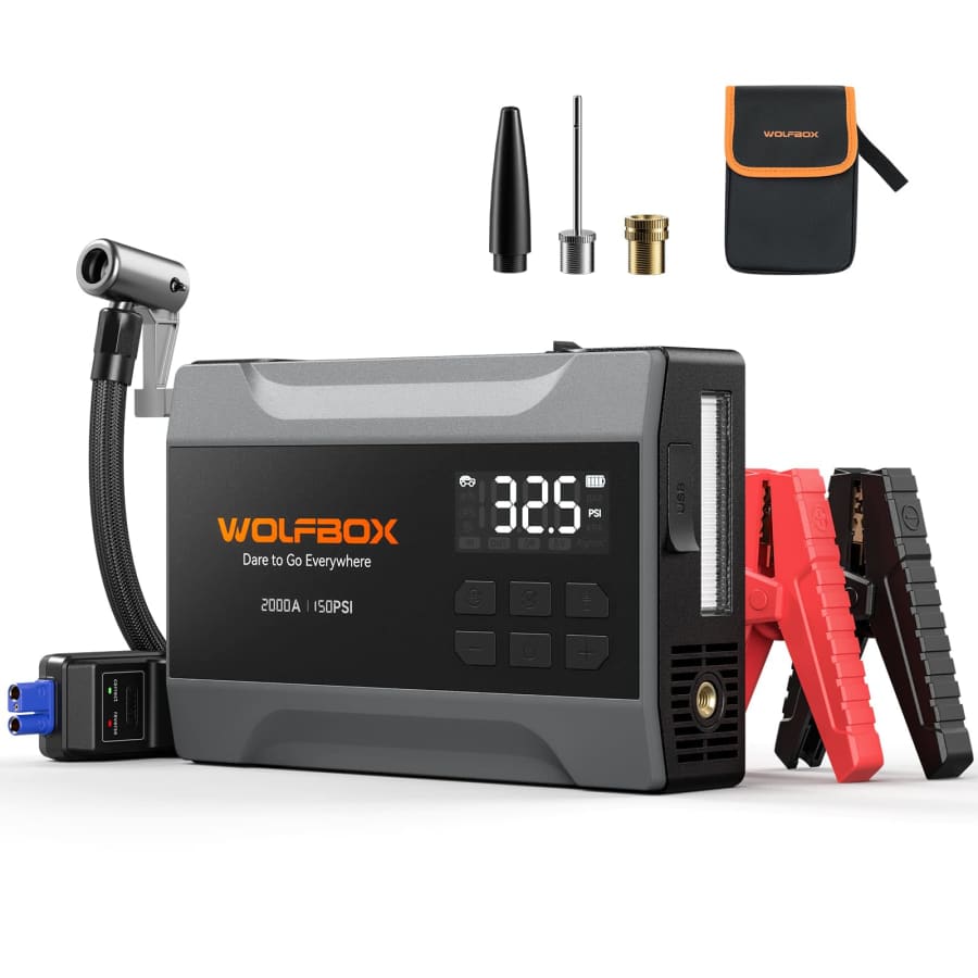Wolfbox 2000A Jump Starter w/ Air Compressor for $45