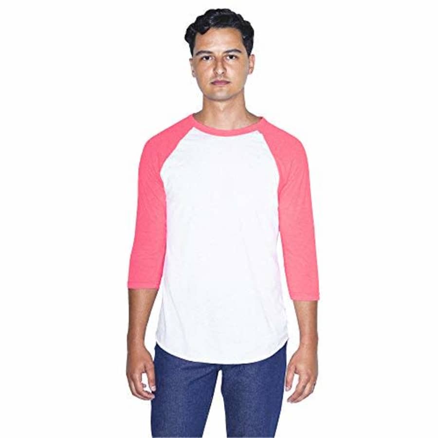 American Apparel Men's 50/50 Raglan 3/4 Sleeve T-Shirt, 2-Pack, White/Neon Heather Pink, X-Large for $20 American Apparel Men's 50/50 Raglan 3/4 Sleeve T-Shirt, 2-Pack, White/Neon Heather Pink, X-Large for $20