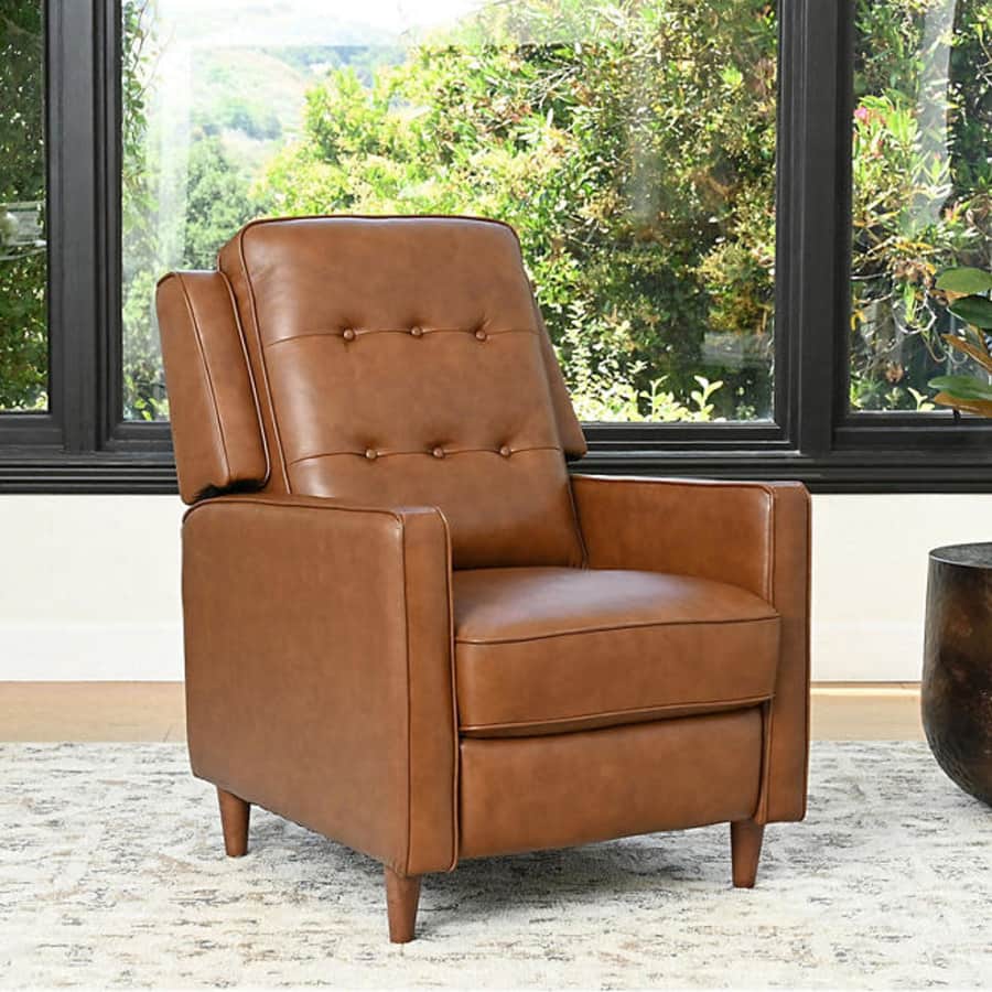 Jasper Mid-Century Top-Grain Leather Pushback Recliner for $599 for members Jasper Mid-Century Top-Grain Leather Pushback Recliner for $599 for members