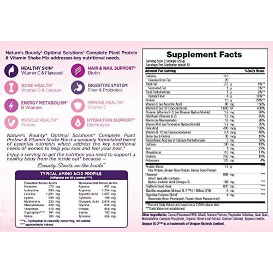 Complete Plant Protein & Vitamin Shake Mix by Nature's Bounty Optimal Solutions, with Fiber and for $40 Complete Plant Protein & Vitamin Shake Mix by Nature's Bounty Optimal Solutions, with Fiber and for $40