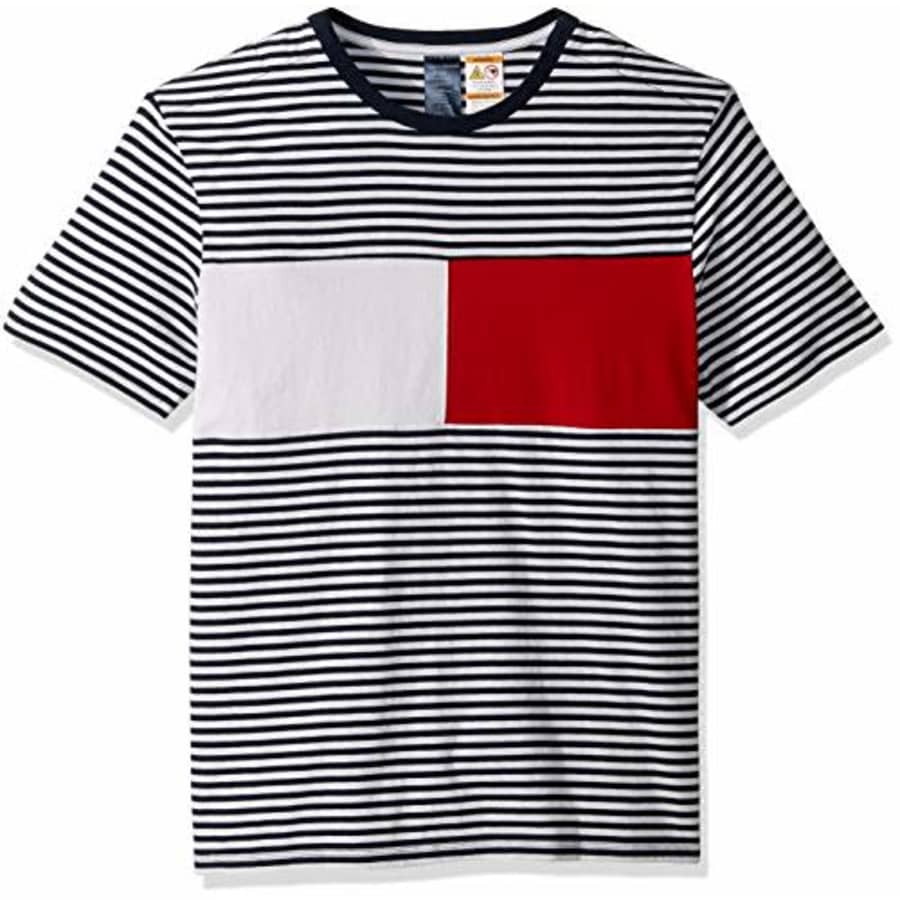 Tommy Hilfiger Men's Adaptive T Shirt with Magnetic-Buttons at Shoulders, Navy Blazer/Multi, Small for $40