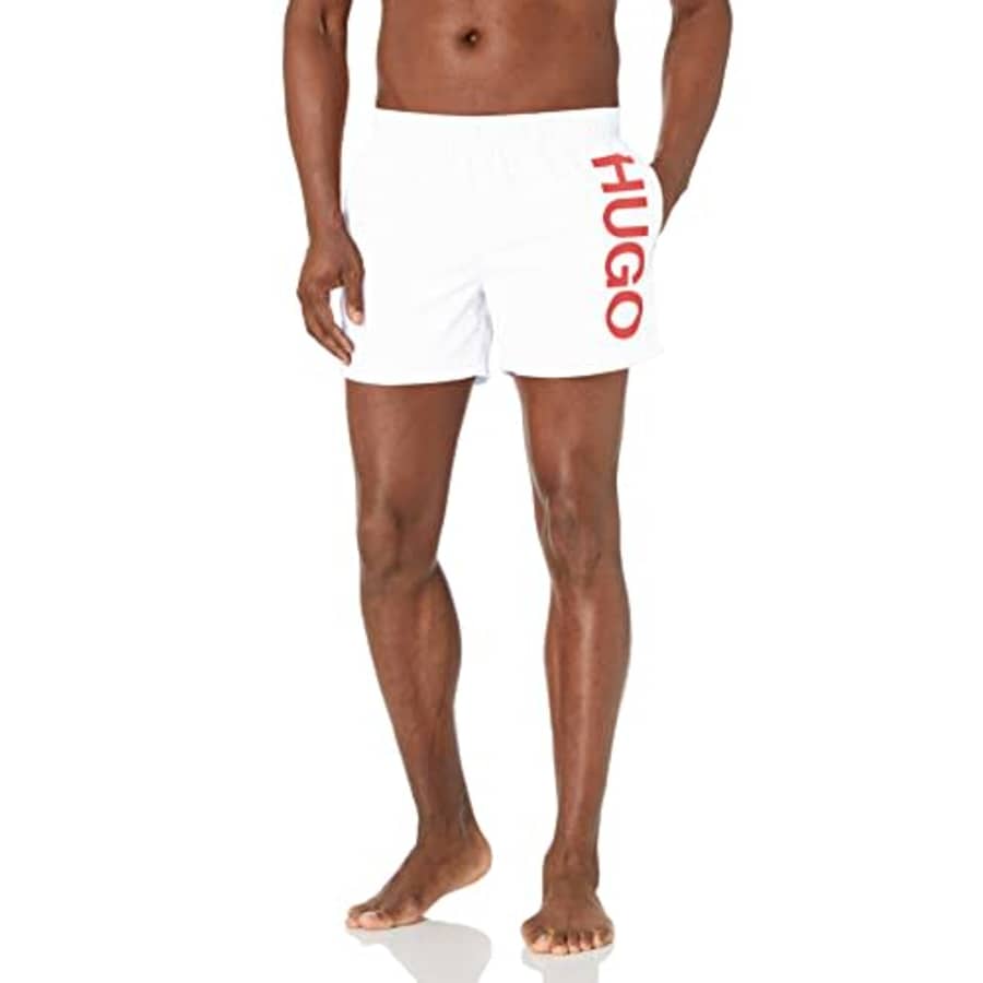 HUGO Men's Standard Vertical Logo Swim Trunks, Cloud White, XXL for $24