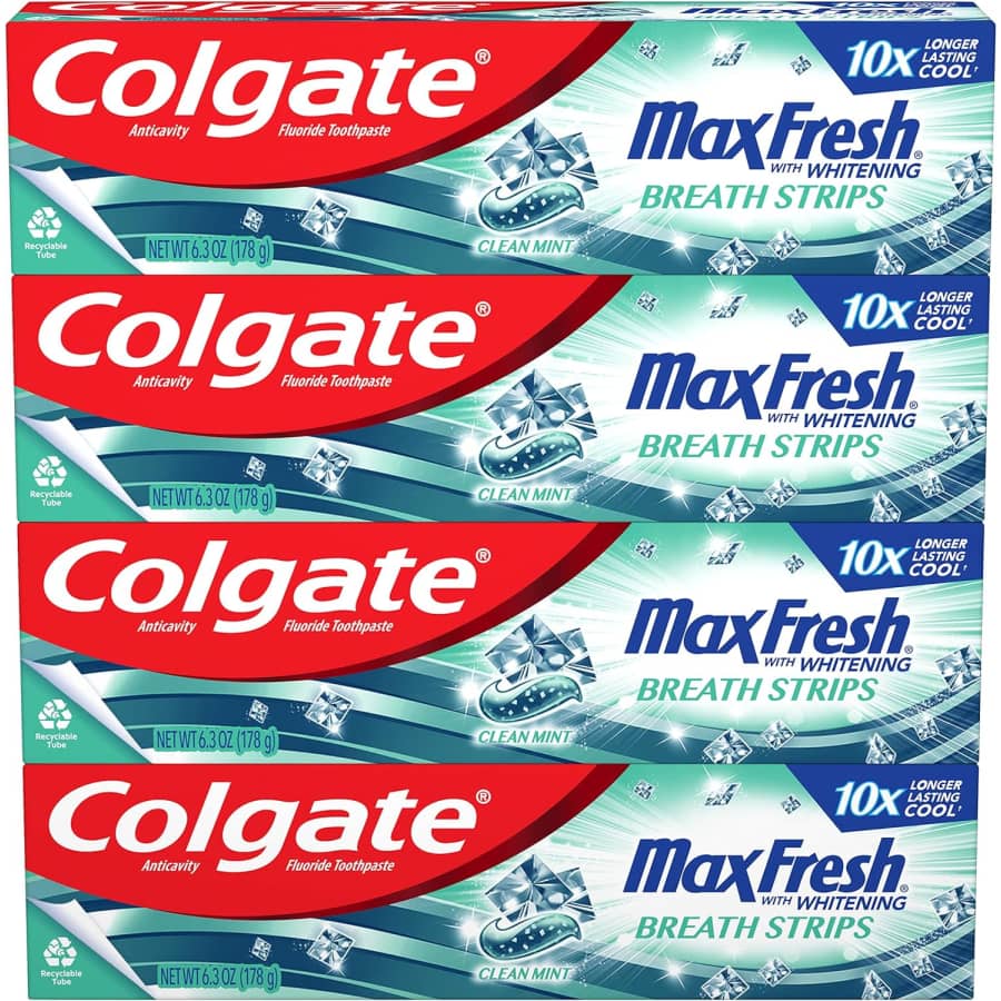 Colgate Max Fresh Whitening Toothpaste 4-Pack for $8.19 via Sub & Save Colgate Max Fresh Whitening Toothpaste 4-Pack for $8.19 via Sub & Save