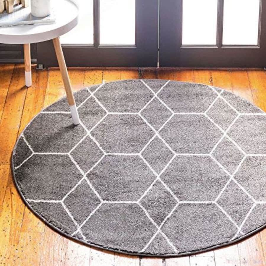 Unique Loom Trellis Frieze Collection Lattice Moroccan Geometric Modern Round Rug, 3 Feet, Dark for $20
