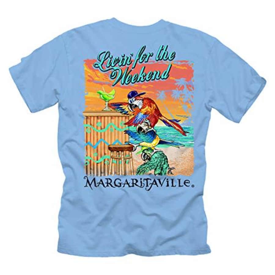 Margaritaville Cargo Margaritaville Men's Livin' for The Weekend Graphic Short Sleeve T-Shirt, Light Blue, Small for $22