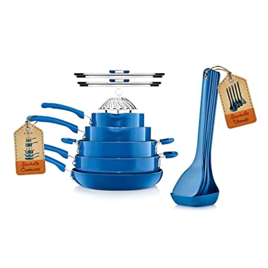 NutriChef Kitchenware Cookware, Non-Stick Pans, and Pots with foldable Knob, Space Saving, for $80